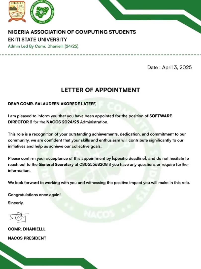 Letter of Appointment